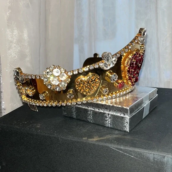 Dolce & Gabbana | Accessories | Gold Brass Red Crystal Heart  display picture 1